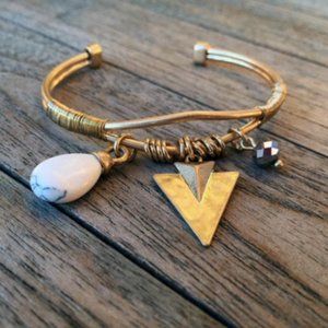 Gold Arrowhead Bangle Bracelet with Gemstones